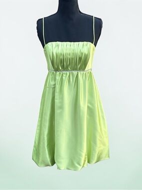 Jessica McClintock Lime Green Satin Spaghetti Strap Party Dress
